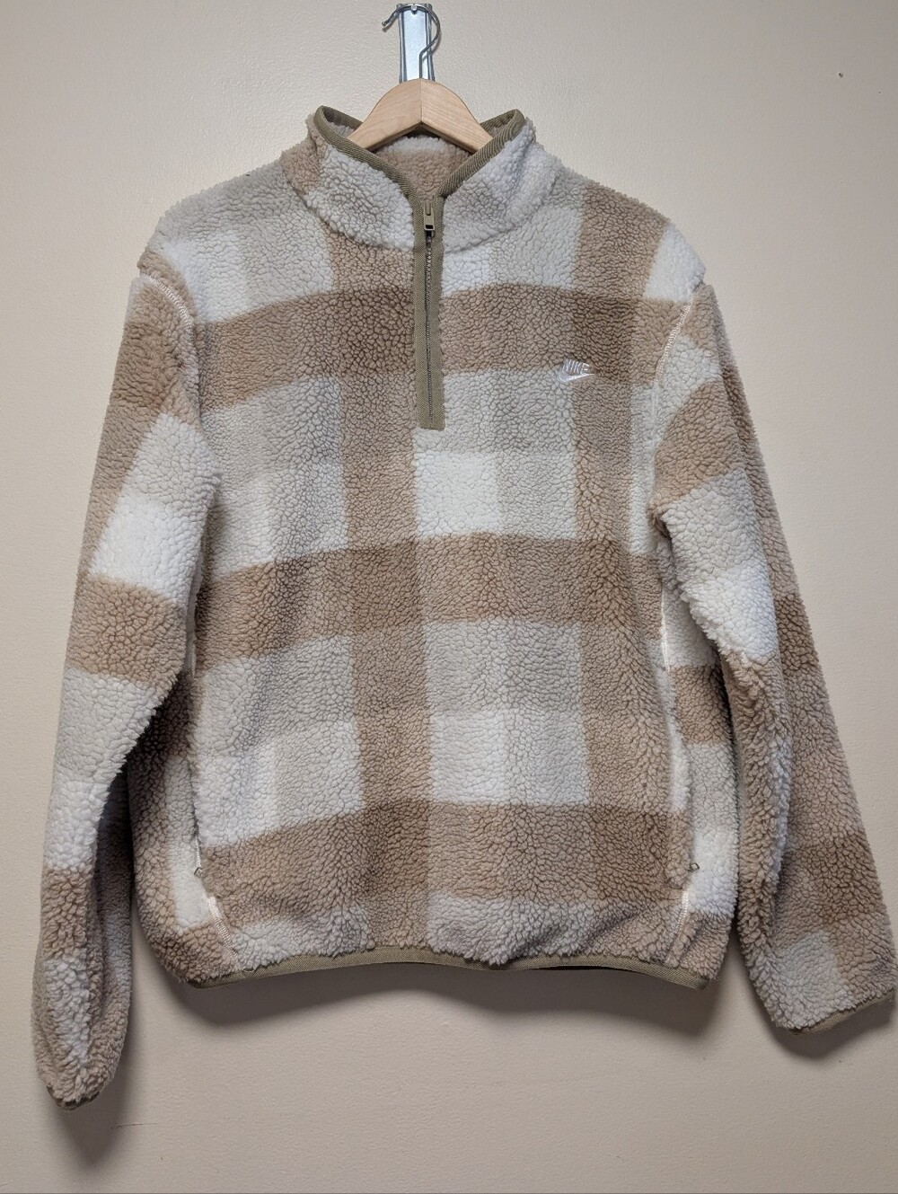 Nike Sportswear Club Winterized Sherpa Fleece Half Zip Pullover Men's Small Khak